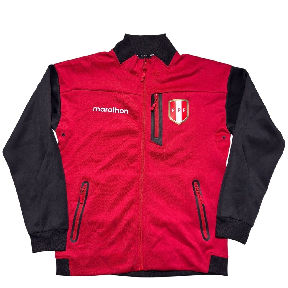 Marathon Peru National Soccer Team Jacket Mens Medium Red Full Zip FPF